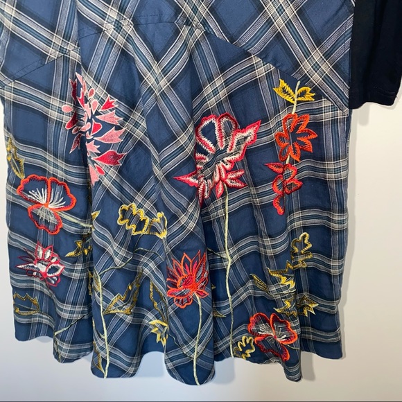 eShakti Plaid V-Neck Dress With Embroidery Detail and Long Sleeves Size Large 14 - Picture 5 of 10